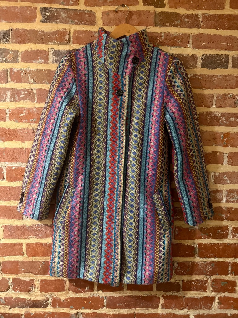 The Collection Royal Boho Woven Multi-Color Striped Aztec Trench Peacoat Coat